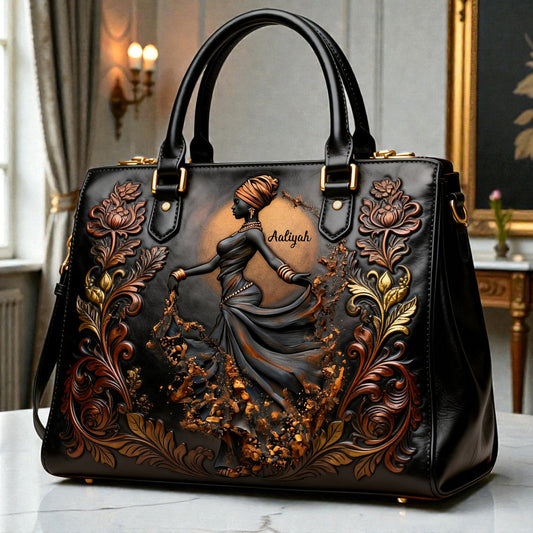 Wunderschöne schwarze Frau – personalisierte afroamerikanische Lederhandtasche und lange Ledergeldbörse