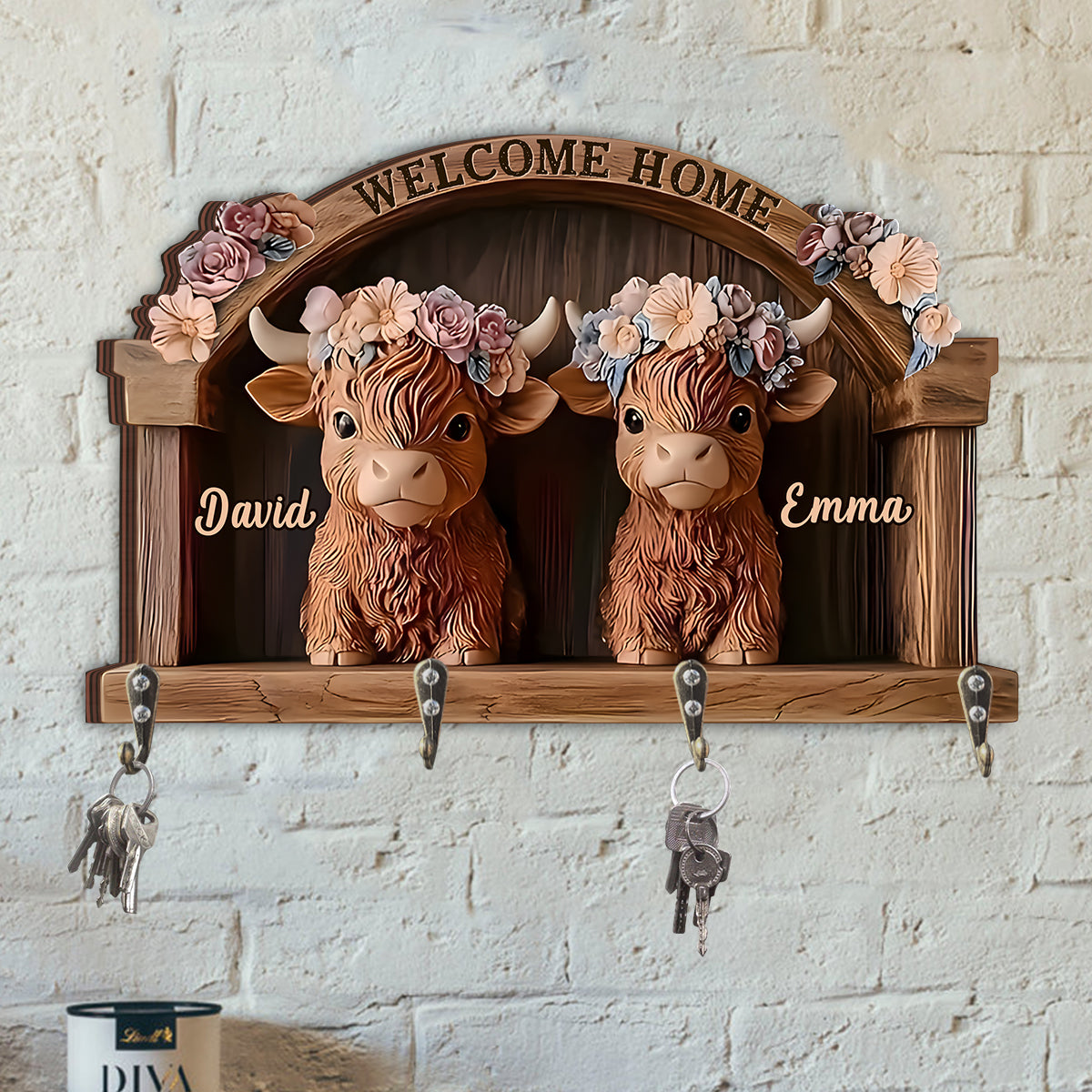 Welcome Home - Personalized Highland Cow Custom Shaped Key Rack