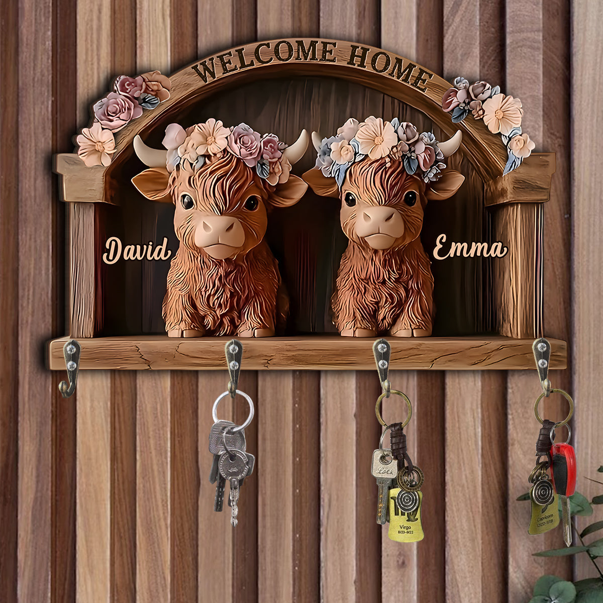 Welcome Home - Personalized Highland Cow Custom Shaped Key Rack
