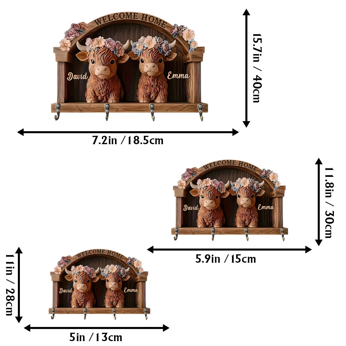 Welcome Home - Personalized Highland Cow Custom Shaped Key Rack