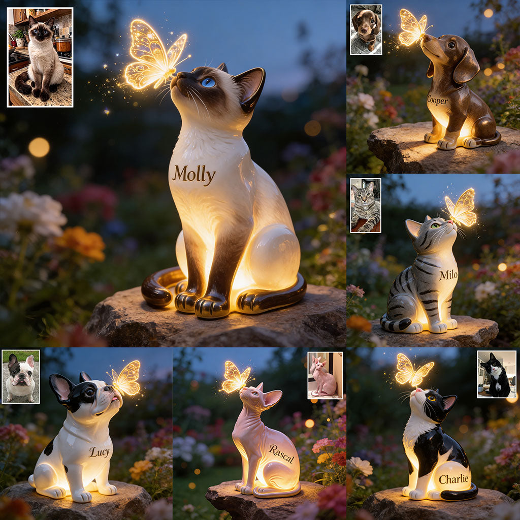 Katze und Schmetterling - Personalisierte Solar-Acrylleuchte