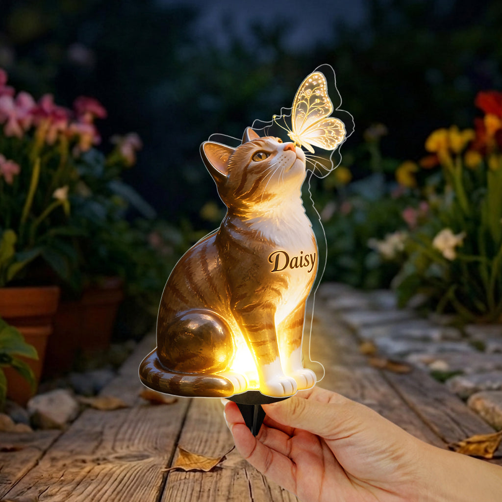 Katze und Schmetterling - Personalisierte Solar-Acrylleuchte