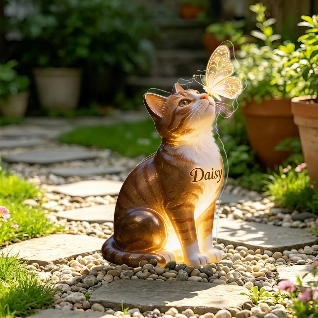 Katze und Schmetterling - Personalisierte Solar-Acrylleuchte