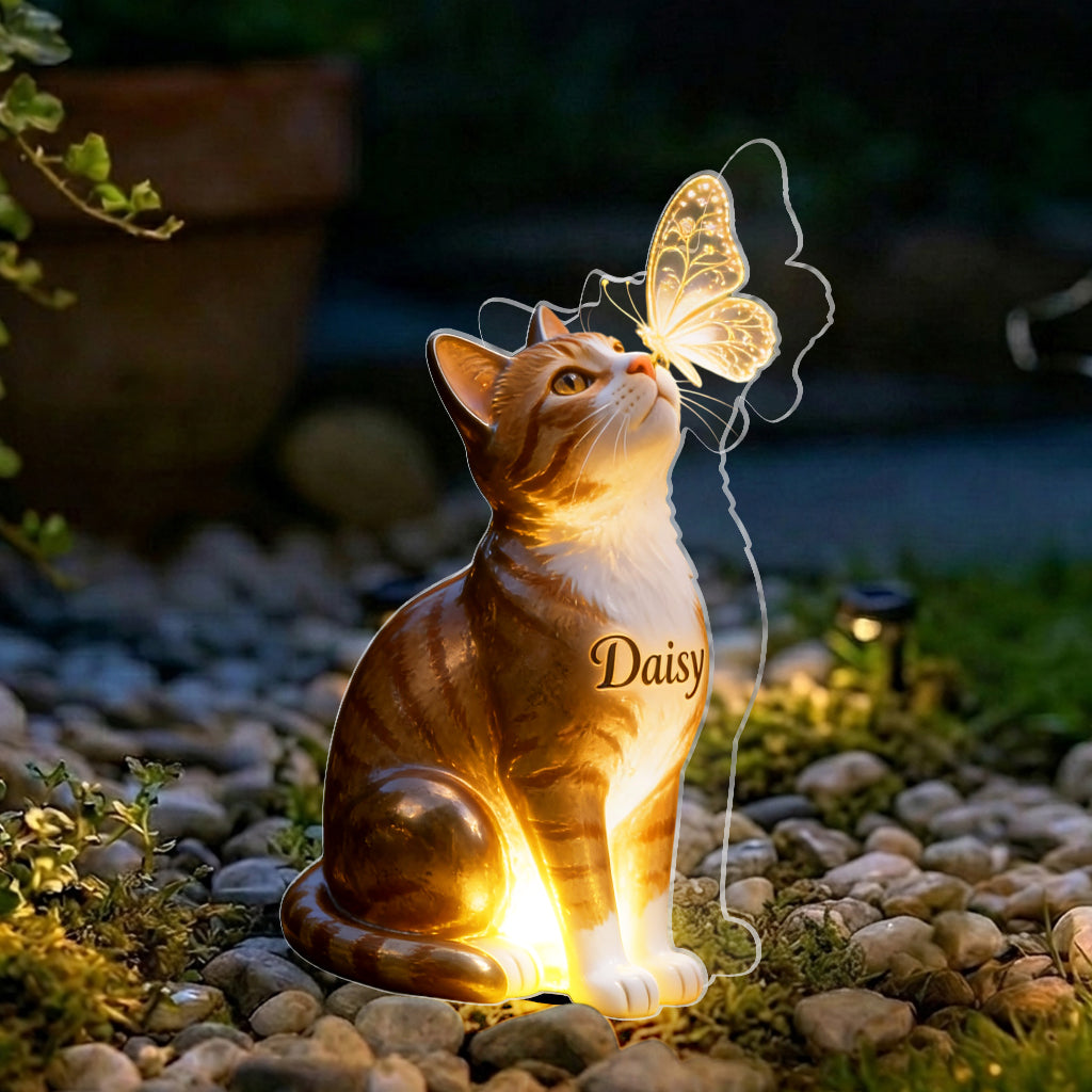 Katze und Schmetterling - Personalisierte Solar-Acrylleuchte