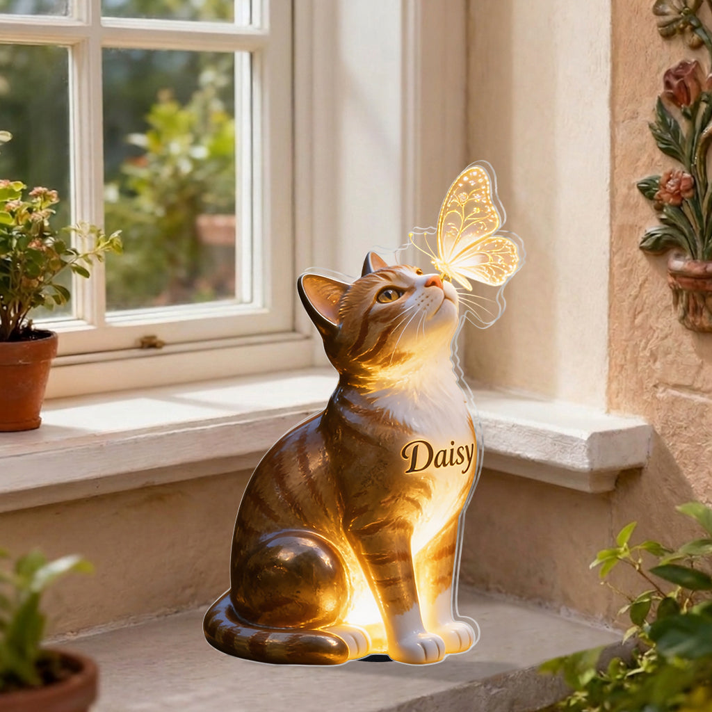 Katze und Schmetterling - Personalisierte Solar-Acrylleuchte