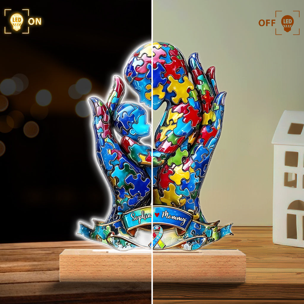 Mutter und Kind – Personalisierte, tafelförmige Leuchtbasis zur Sensibilisierung für Autismus