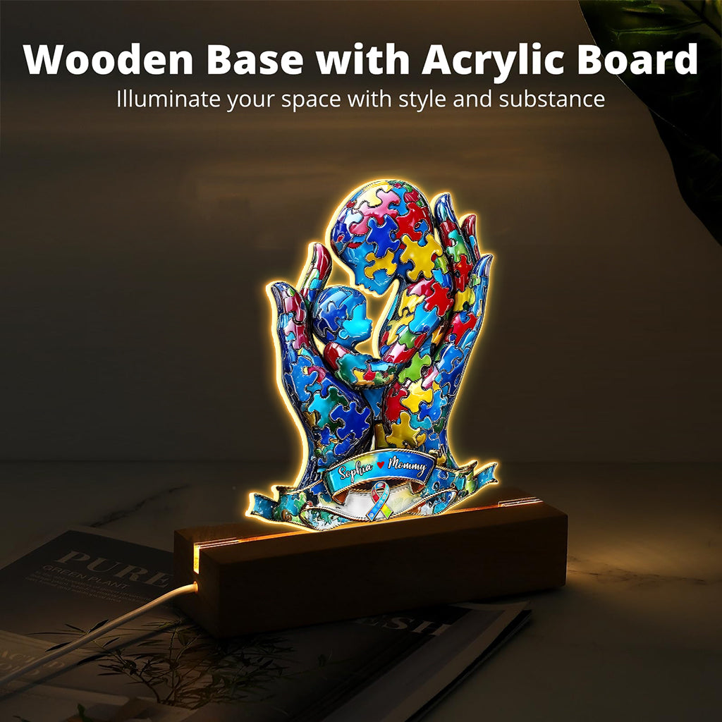 Mutter und Kind – Personalisierte, tafelförmige Leuchtbasis zur Sensibilisierung für Autismus