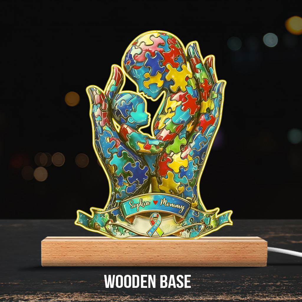 Mutter und Kind – Personalisierte, tafelförmige Leuchtbasis zur Sensibilisierung für Autismus