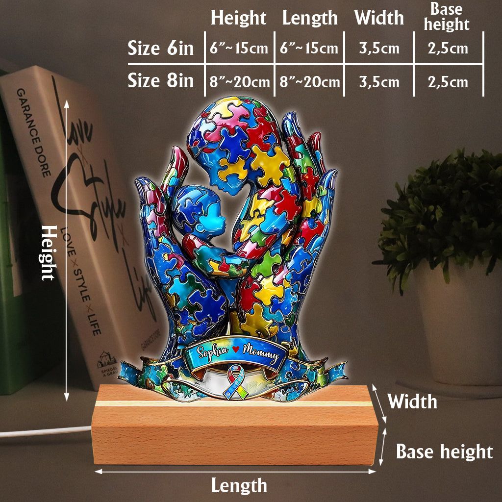 Mutter und Kind – Personalisierte, tafelförmige Leuchtbasis zur Sensibilisierung für Autismus