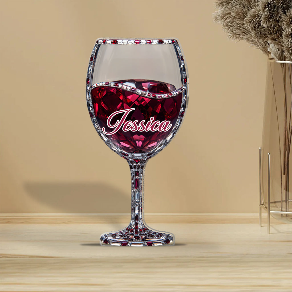 Einfach ein Mädchen, das Wein liebt – personalisierte, individuell geformte Acrylplakette mit Weinmotiv