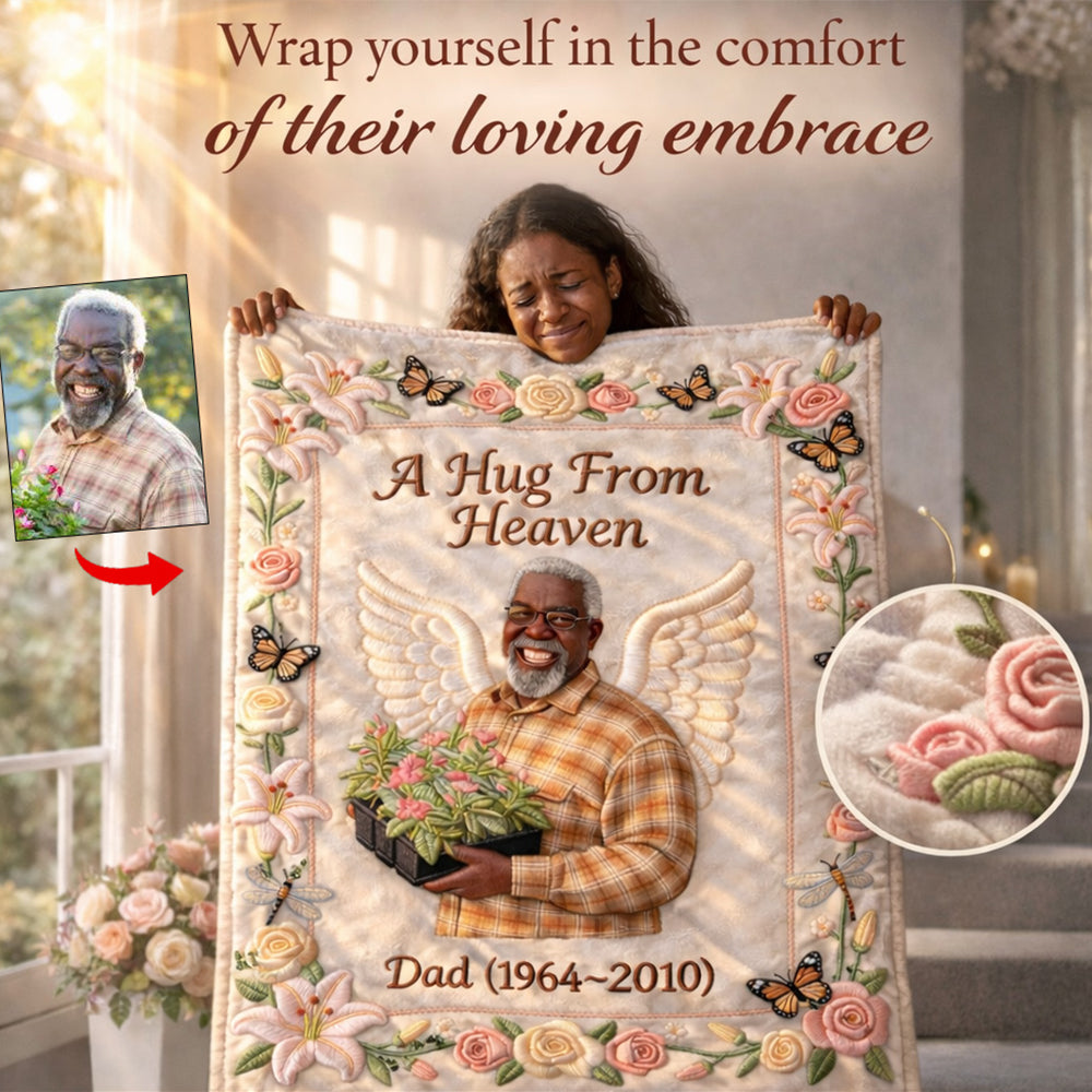 Memorial Gift, A Hug From Heaven - Personalized Memorial Blanket