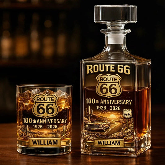 Route 66 100-jähriges Jubiläum – Personalisiertes Whisky-Dekanter-Set für Autoliebhaber
