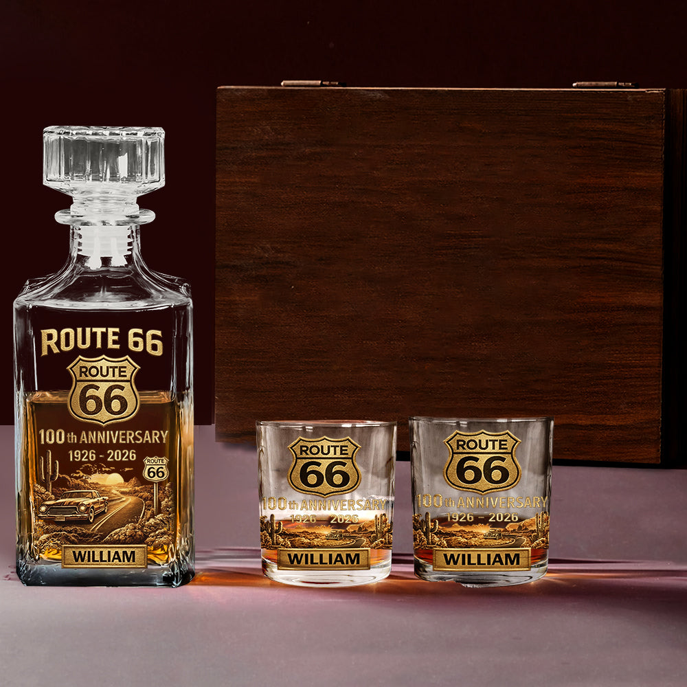 Route 66 100-jähriges Jubiläum – Personalisiertes Whisky-Dekanter-Set für Autoliebhaber
