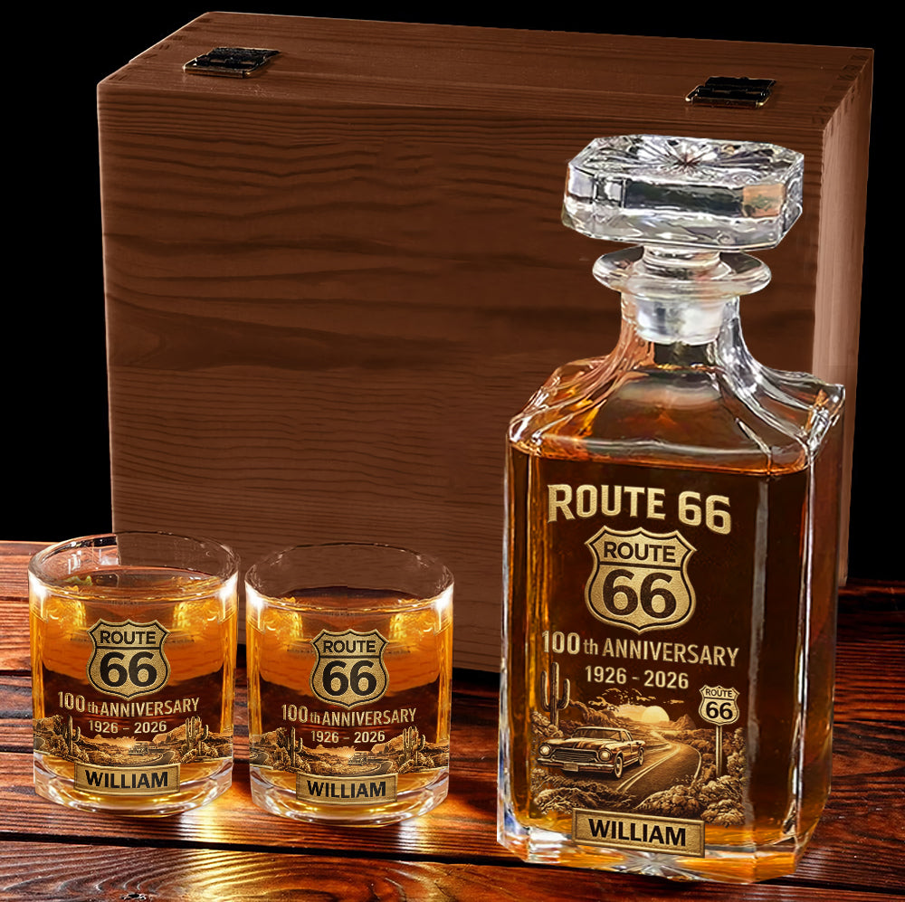 Route 66 100-jähriges Jubiläum – Personalisiertes Whisky-Dekanter-Set für Autoliebhaber