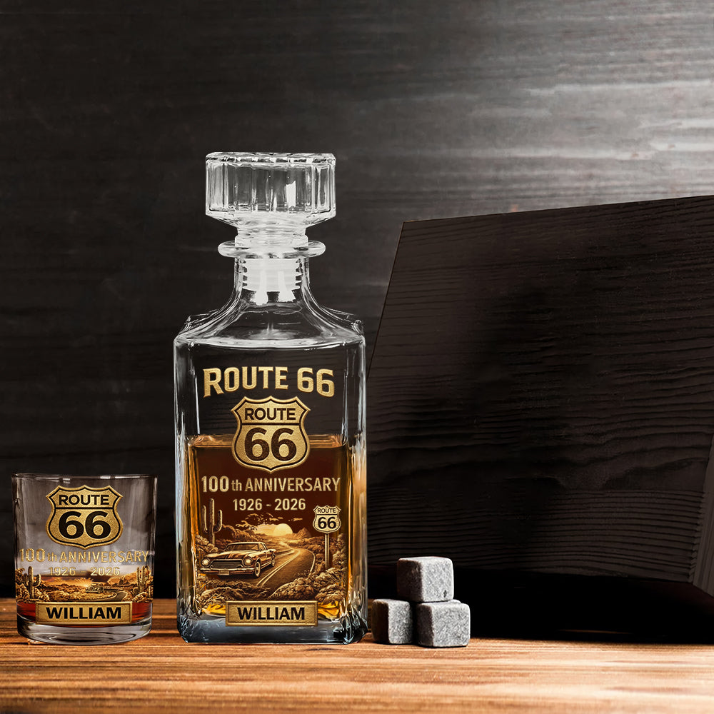 Route 66 100-jähriges Jubiläum – Personalisiertes Whisky-Dekanter-Set für Autoliebhaber