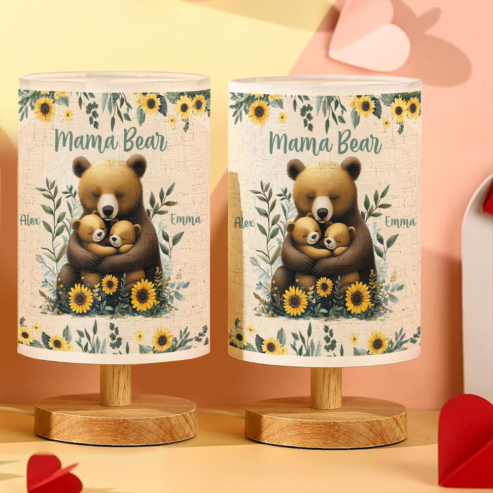 Mama Bear - Personalized Mother Tableside Lamp With Wood Base