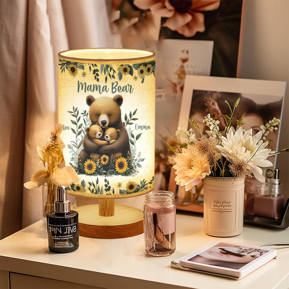 Mama Bear - Personalized Mother Tableside Lamp With Wood Base