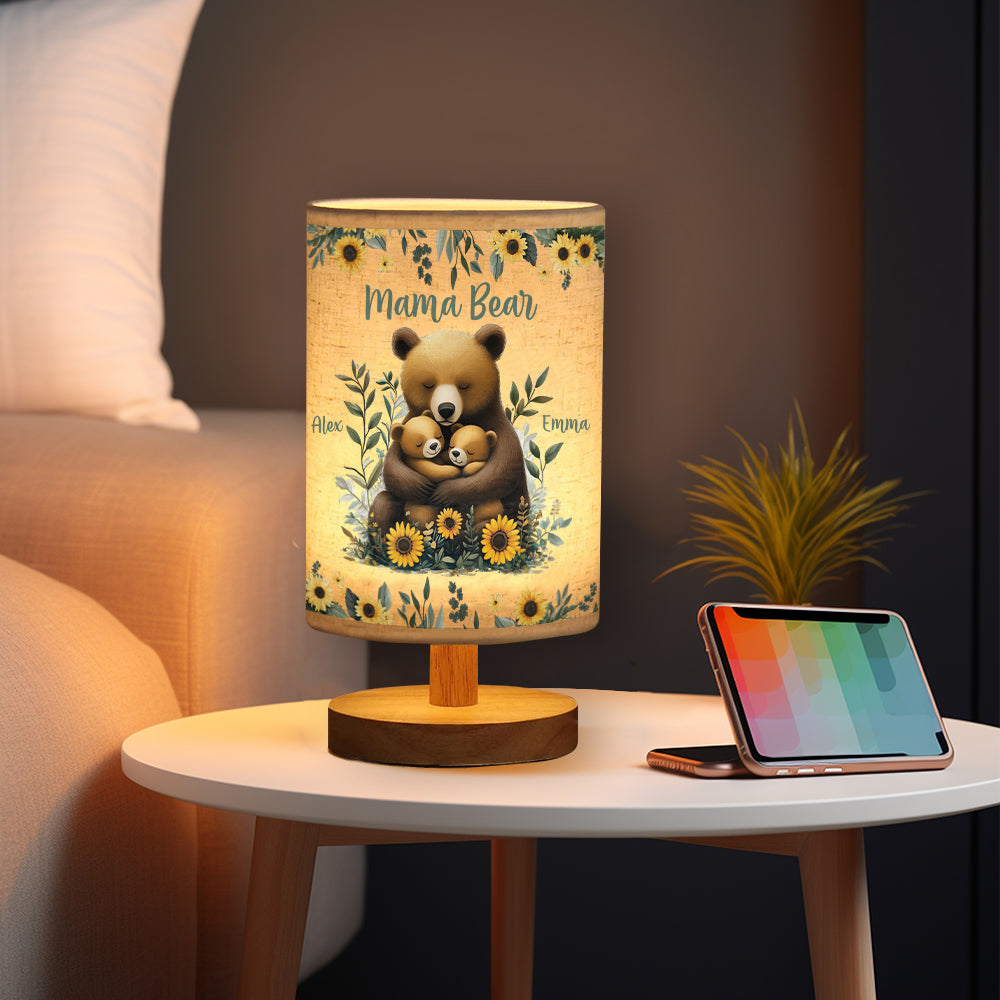 Mama Bear - Personalized Mother Tableside Lamp With Wood Base