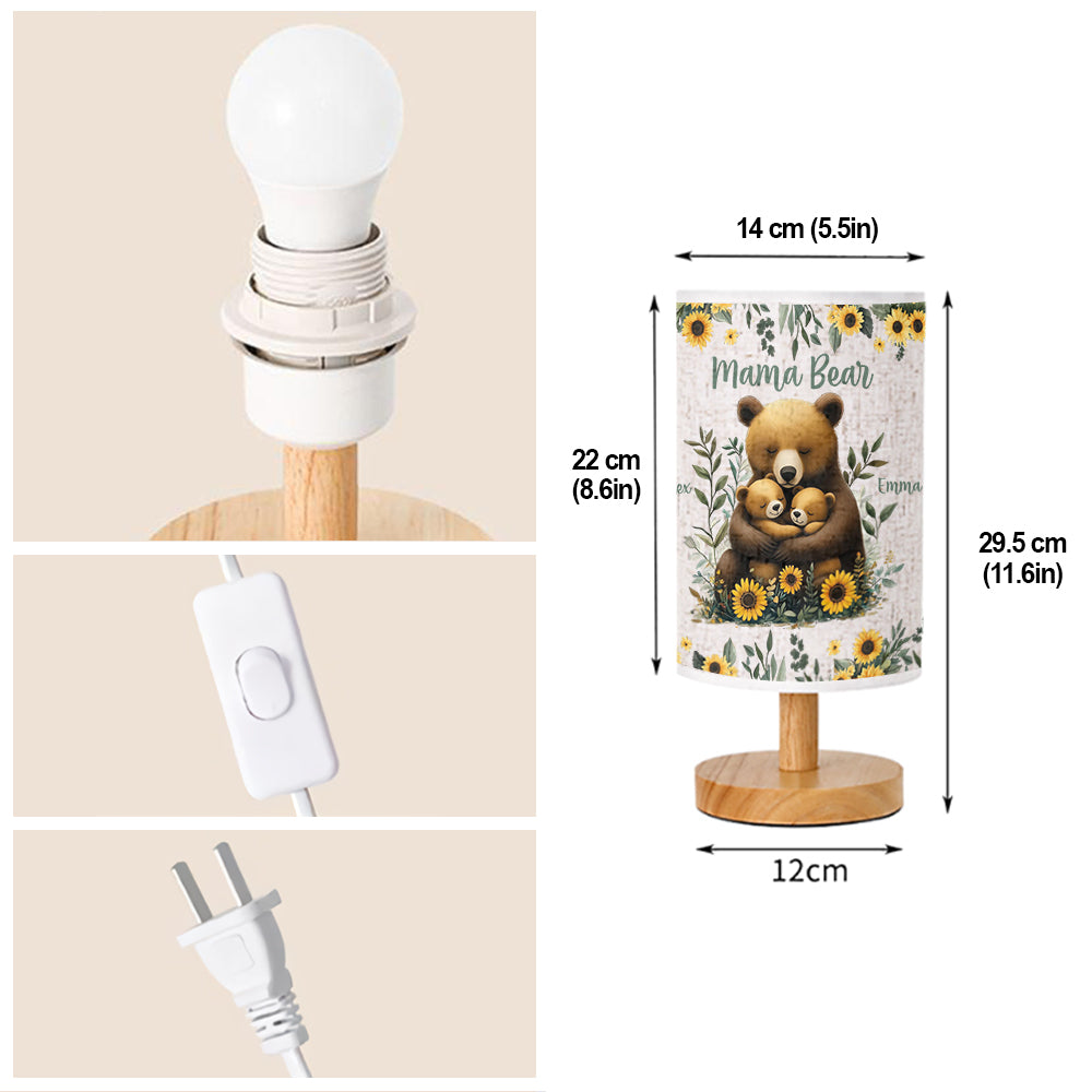 Mama Bear - Personalized Mother Tableside Lamp With Wood Base