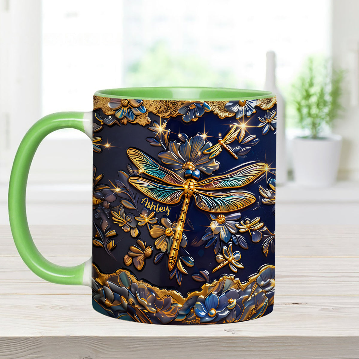 Libellenliebe – Personalisierte Libellen-Tasse mit Acryl-Rührstäbchen