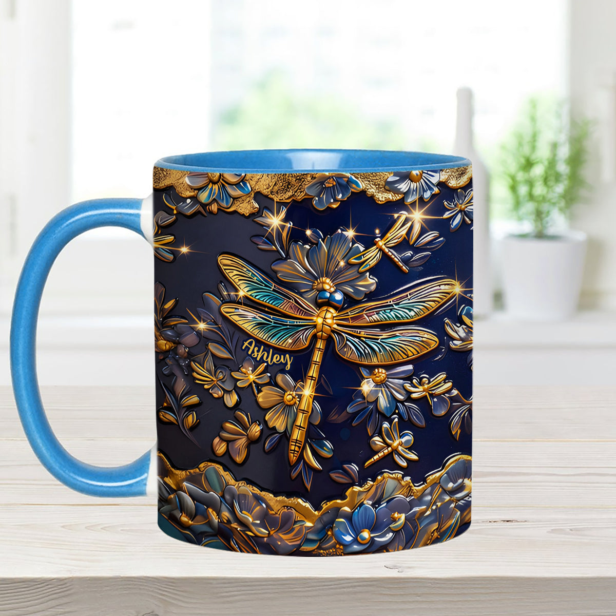Libellenliebe – Personalisierte Libellen-Tasse mit Acryl-Rührstäbchen