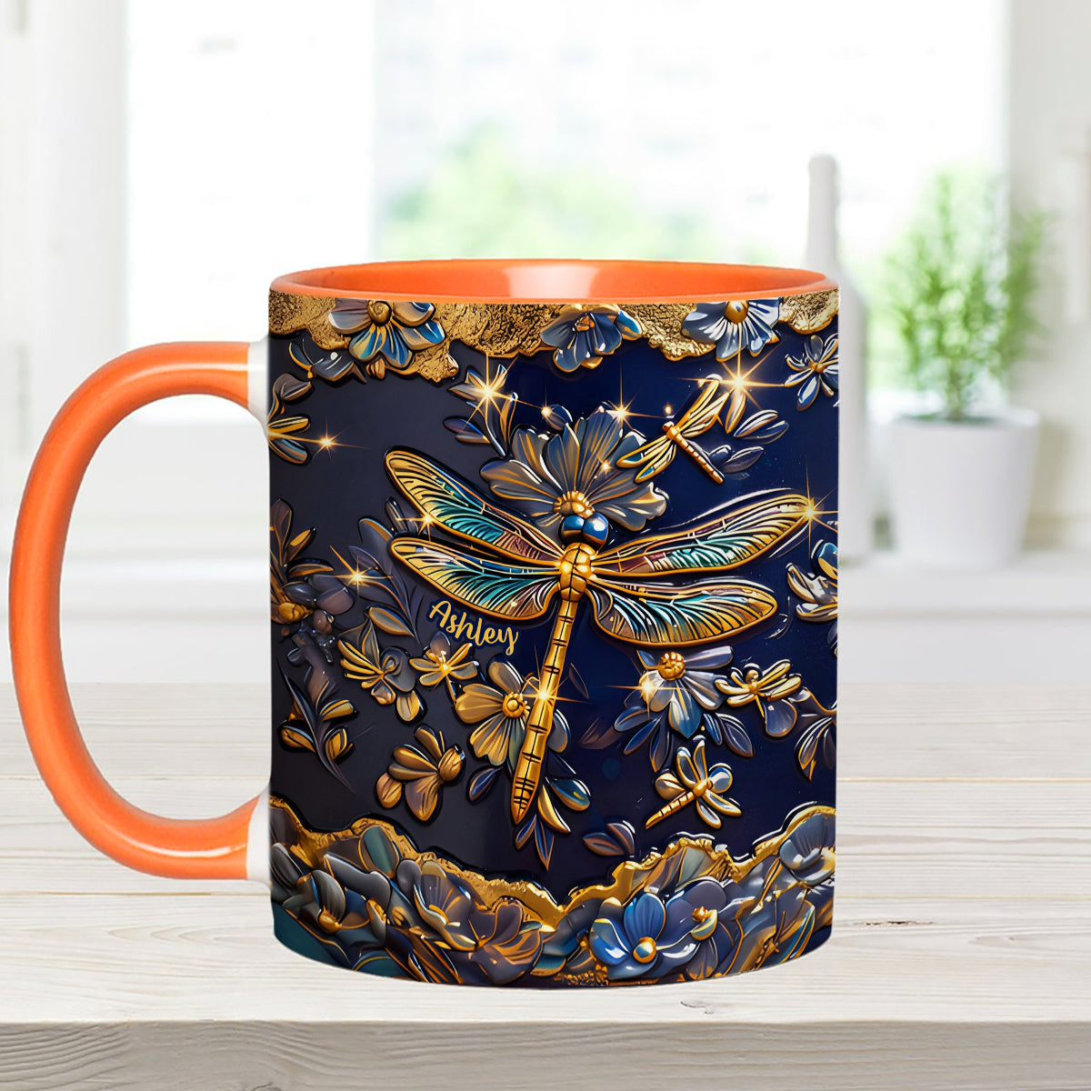 Libellenliebe – Personalisierte Libellen-Tasse mit Acryl-Rührstäbchen