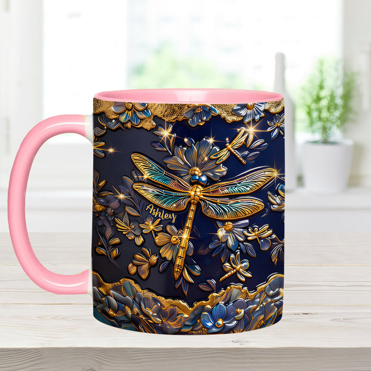 Libellenliebe – Personalisierte Libellen-Tasse mit Acryl-Rührstäbchen
