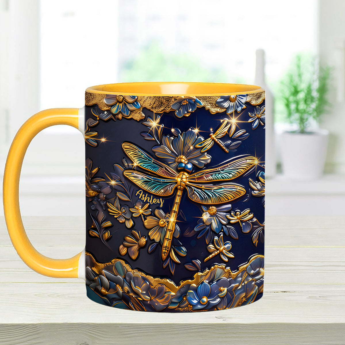 Libellenliebe – Personalisierte Libellen-Tasse mit Acryl-Rührstäbchen