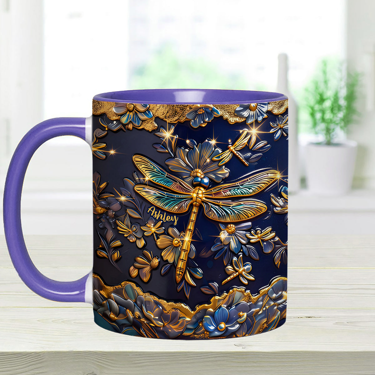Libellenliebe – Personalisierte Libellen-Tasse mit Acryl-Rührstäbchen
