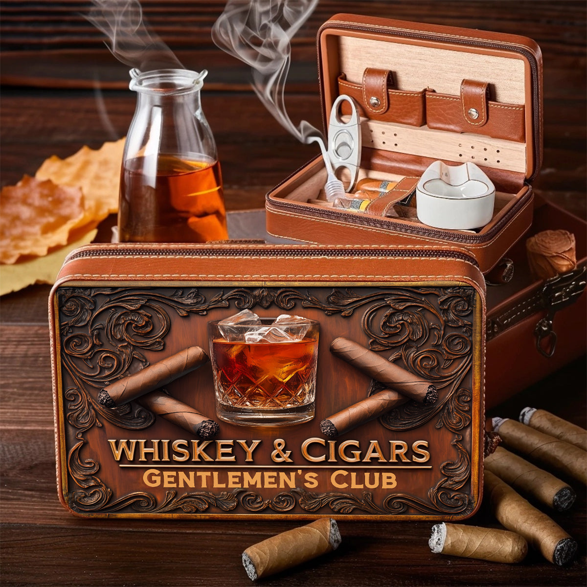 Whiskey and Cigar Club - Personalized Whisky Travel Cigar Humidor Case