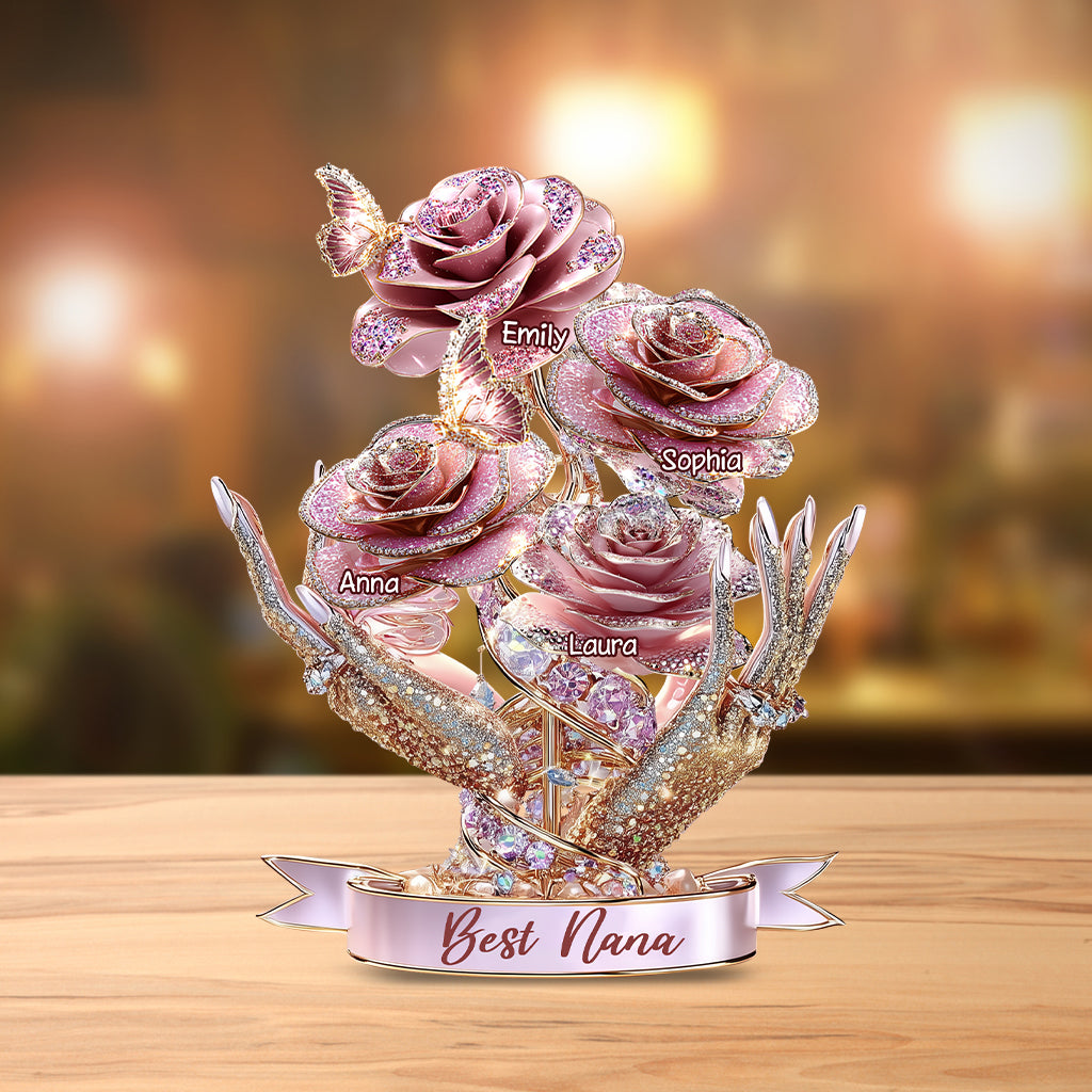 Wunderschönes Rosengeschenk für Mama und Oma – personalisierte Acrylplakette in individueller Form für die Mutter