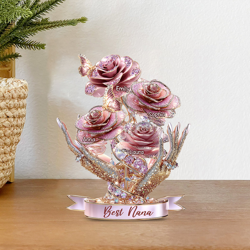 Wunderschönes Rosengeschenk für Mama und Oma – personalisierte Acrylplakette in individueller Form für die Mutter