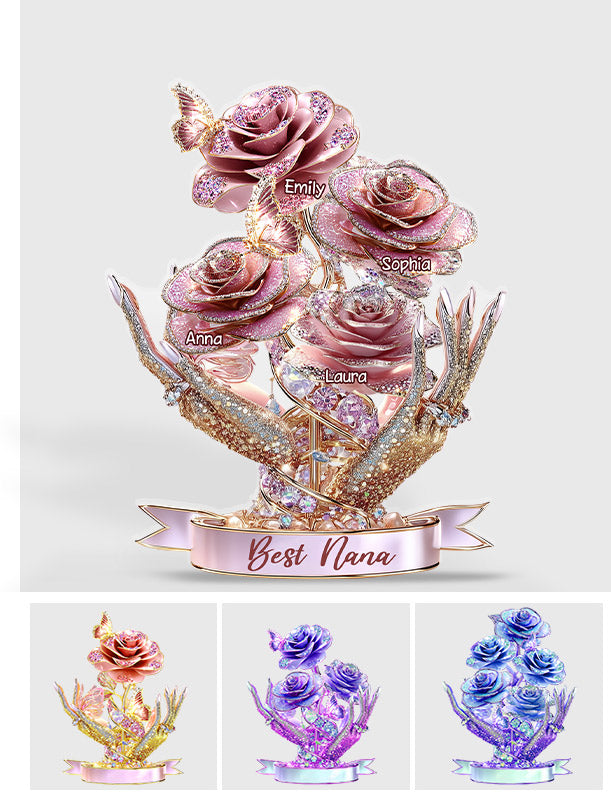 Wunderschönes Rosengeschenk für Mama und Oma – personalisierte Acrylplakette in individueller Form für die Mutter