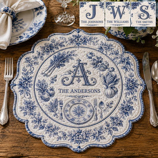 Personalisierte Familien-Geschenk-Platzmatte im Toile De Jouy-Muster