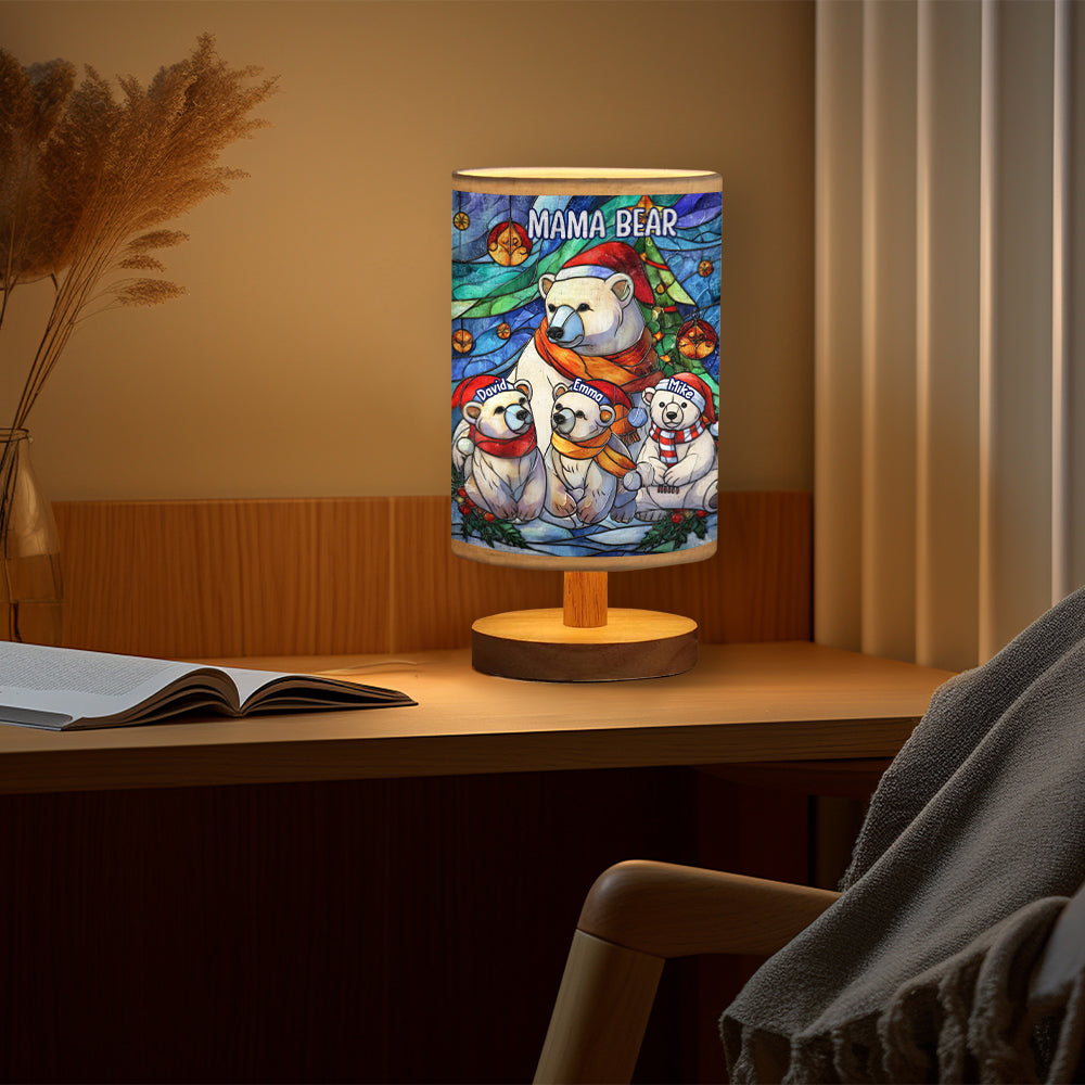 Mama Bear - Personalized Mother Table Lamp With Wood Base