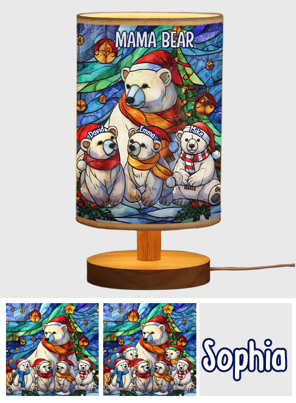 Mama Bear - Personalized Mother Table Lamp With Wood Base