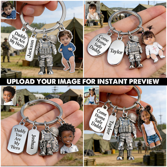 Komm sicher nach Hause, Papa - Personalisierter Veteran Premium Schlüsselanhänger mit Charms