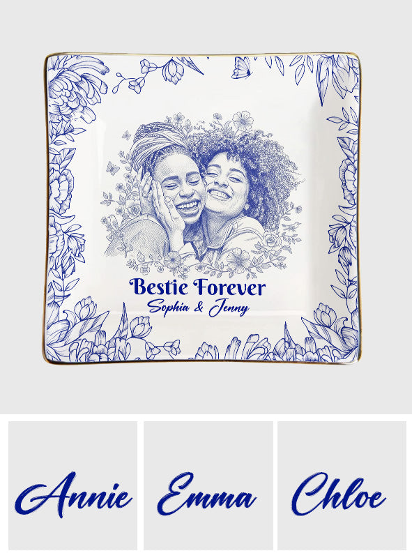 Toile de Jouy Besties Flower - Personalisierte Schmuckschale mit vollflächigem Aufdruck für beste Freundinnen
