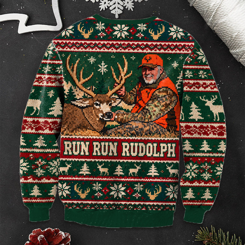 Run Run Rudolph Individuelles Foto - Personalisierter Jagd Ugly Sweater