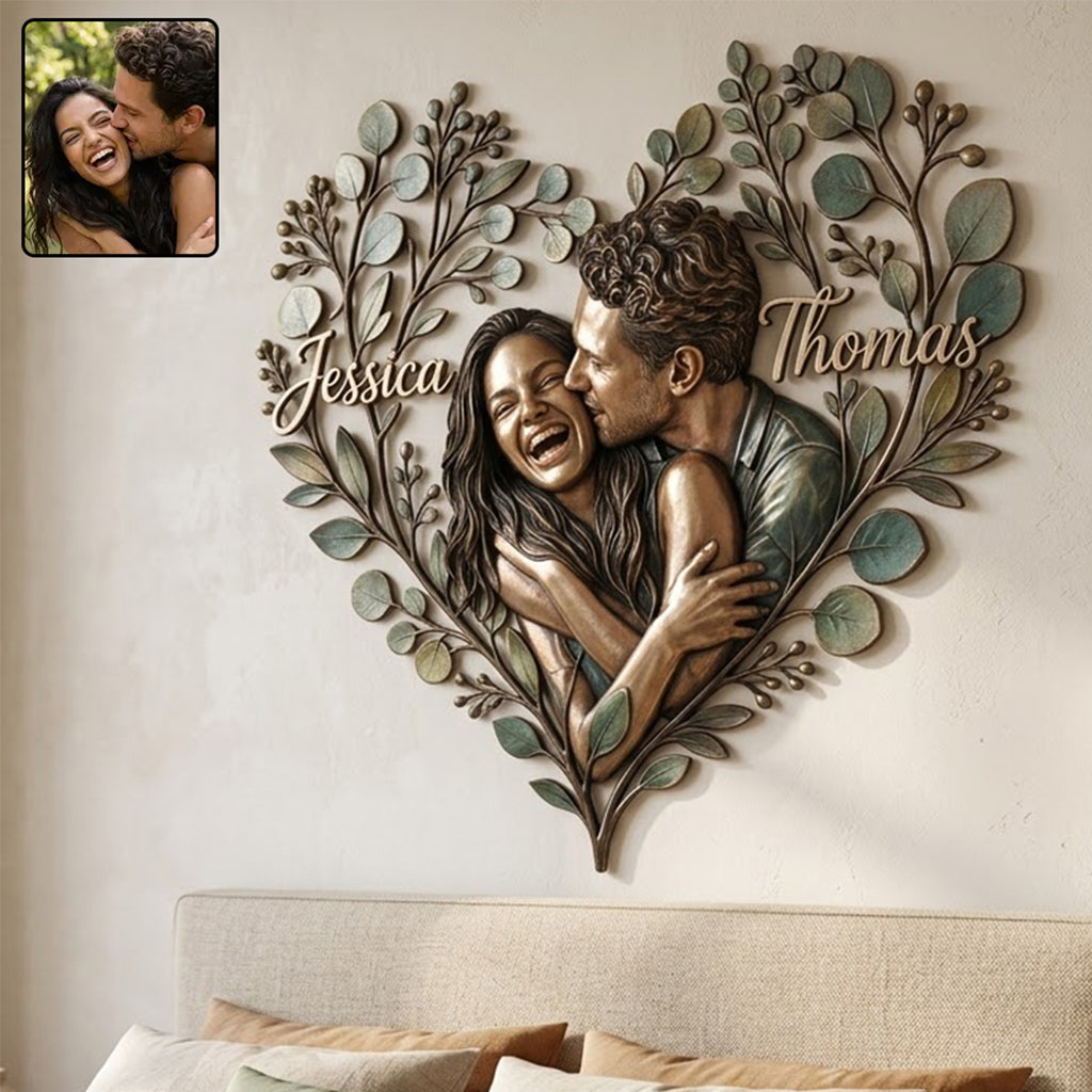 Eucalyptus Heart Metal Wall Art - Personalized Couple 3D Printed Cut Metal Sign