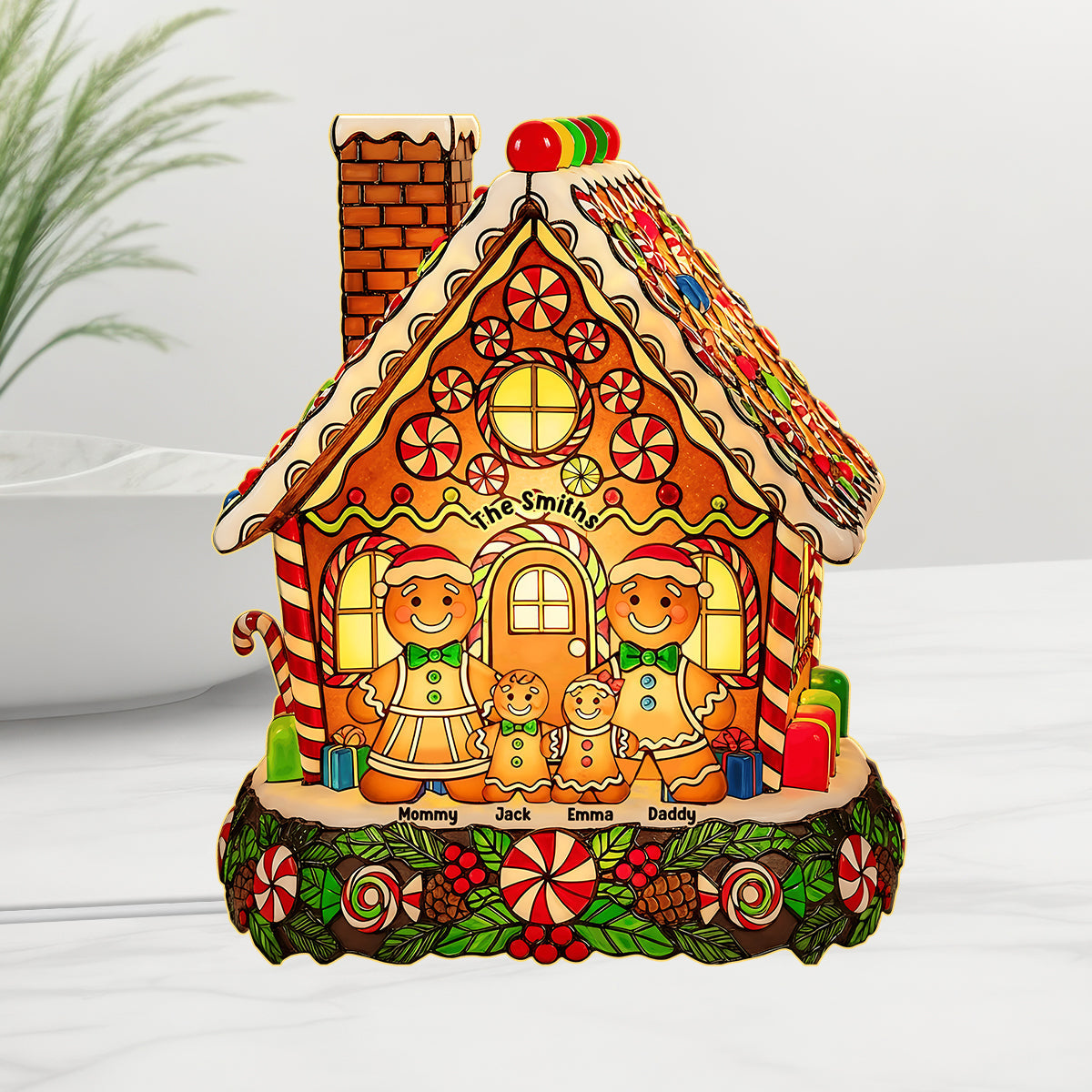 Merry Christmas Gingerbread Red Truck - Personalized Family Acrylic LED Night Light