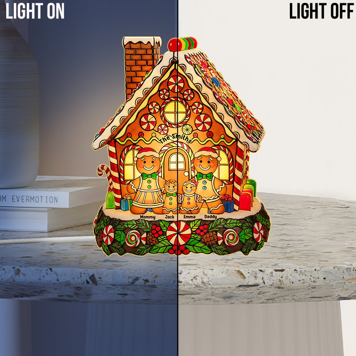 Merry Christmas Gingerbread Red Truck - Personalized Family Acrylic LED Night Light