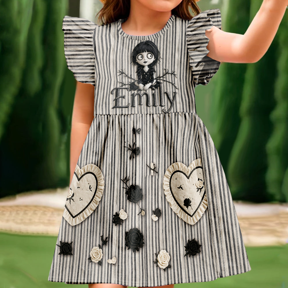 Besonderes Halloween-Themenkleid für Mädchen - Personalisiertes Rüschensleeve-Kleid