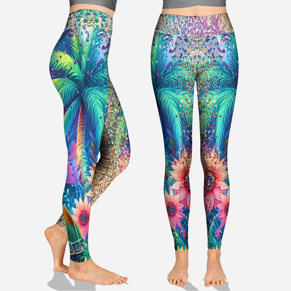 Meeresschildkröte mit Sonnenblumenmuster – Personalisiertes Tanktop und Leggings mit Schildkrötenkreuz