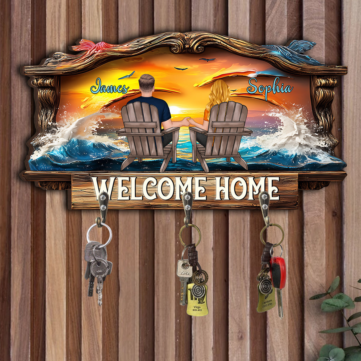 Welcome Home - Personalized Couple Custom Shaped Key Rack