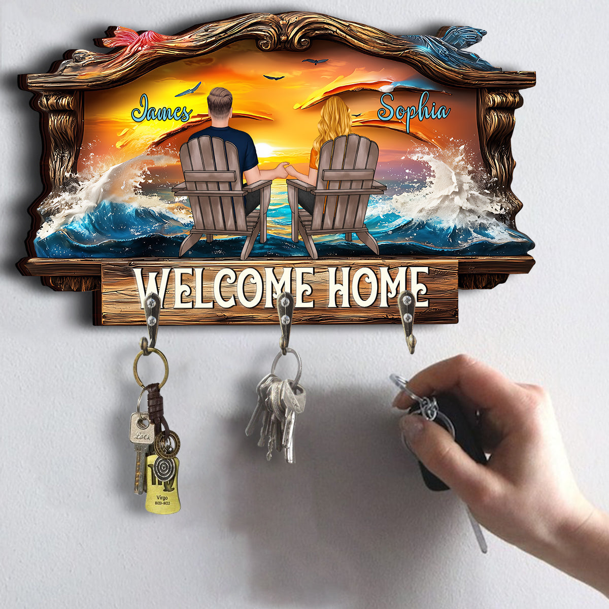 Welcome Home - Personalized Couple Custom Shaped Key Rack