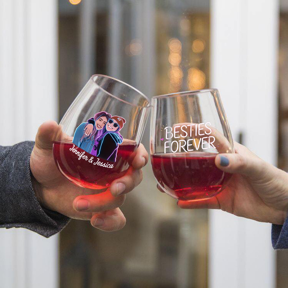 Custom From Any Photo - Personalized Bestie All Over Wine Glass