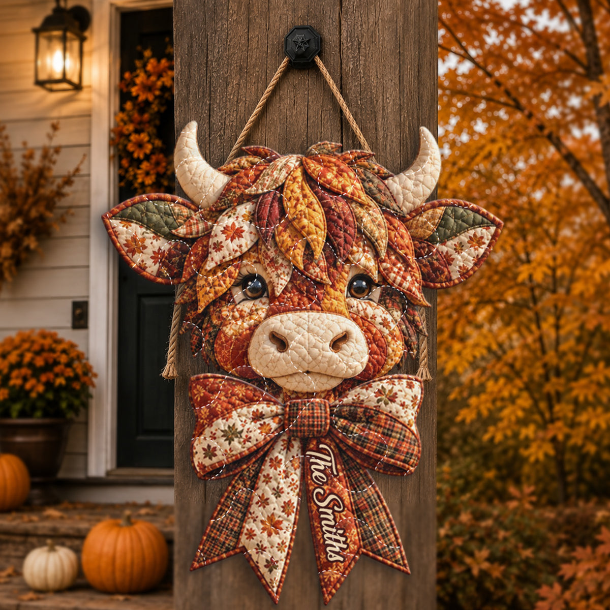 Herbst Saison Highland Cow - Personalisierter Highland Cow Türhänger