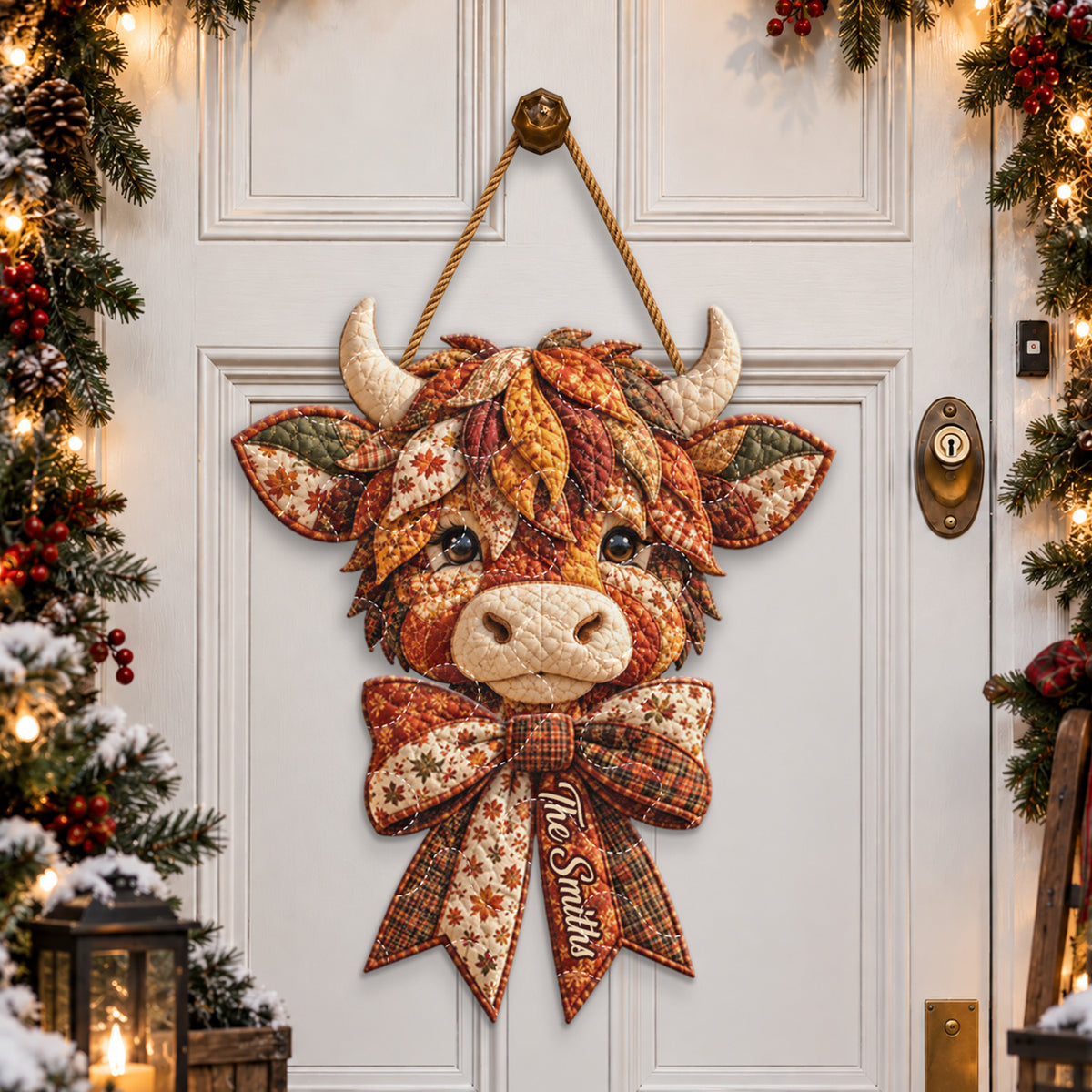 Herbst Saison Highland Cow - Personalisierter Highland Cow Türhänger