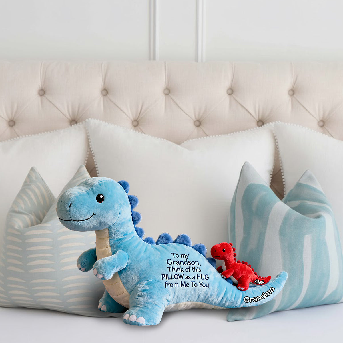 Für meinen Enkel – personalisiertes Kissen in Kinderform aus Kunstfell
